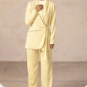 Pastel Yellow Wrap Blazer and Pants Set